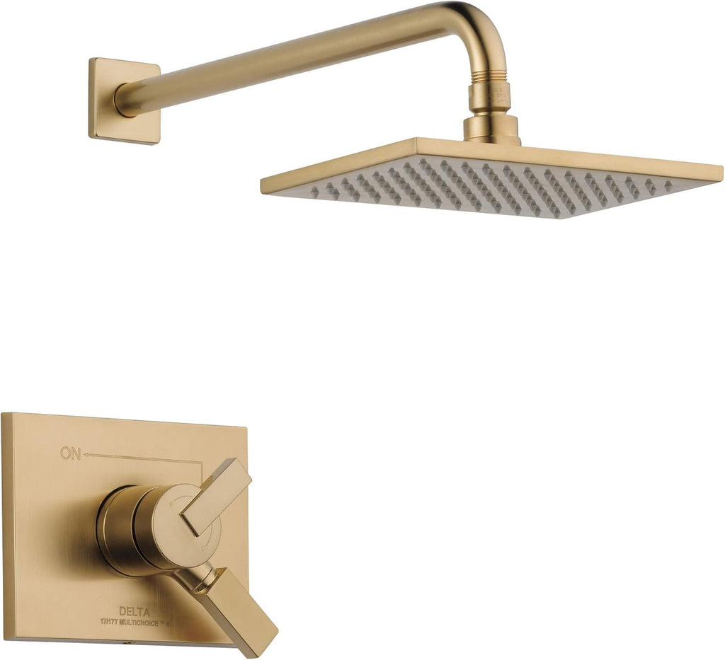 Delta Faucet Vero 17 Series Dual-Function Shower Trim Kit with Single-Spray Touch-Clean Rain Shower Head, Champagne Bronze, 2.0 GPM Water Flow, T17253-CZ-WE (Valve Not Included)