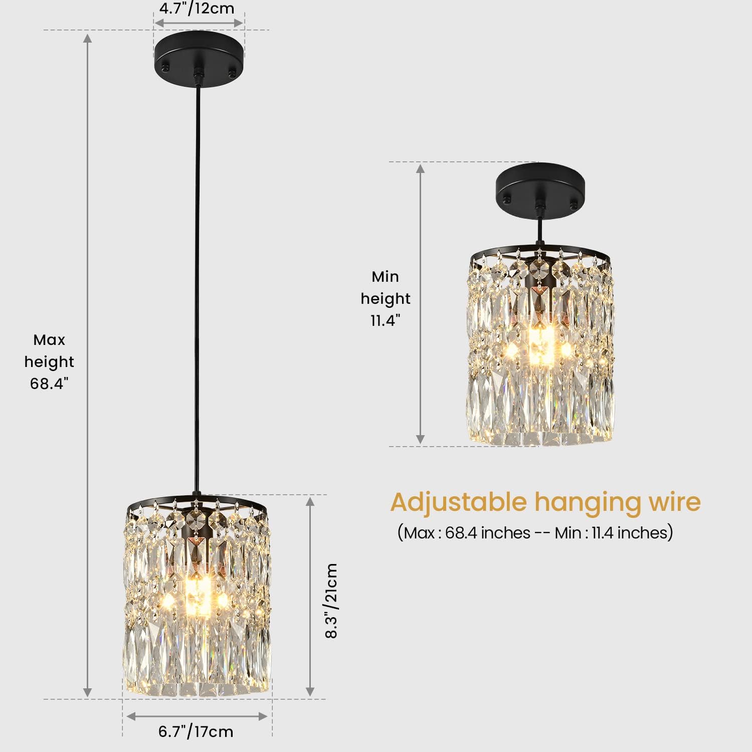 Modern K9 Crystal Chandeliers for Dining Room Black Pendant Light Fixtures Unique Kitchen Island Lighting Height Adjustable Ceiling Light for Bedroom Living Room Compatible with E26 Bulb (2-Pack)