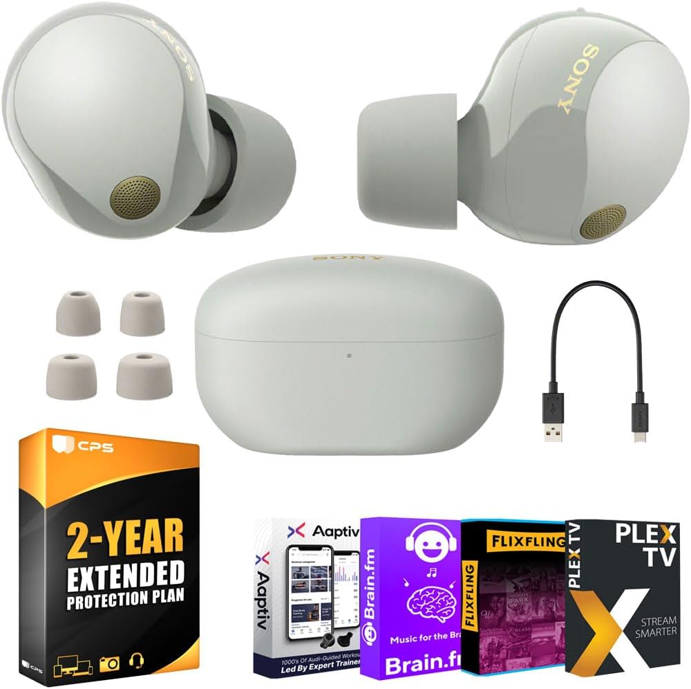Sony WF-1000XM5 Noise Canceling Truly Wireless Earbuds (Silver) Bundle with 2 YR CPS Enhanced Protection Pack and Audio Essentials Software