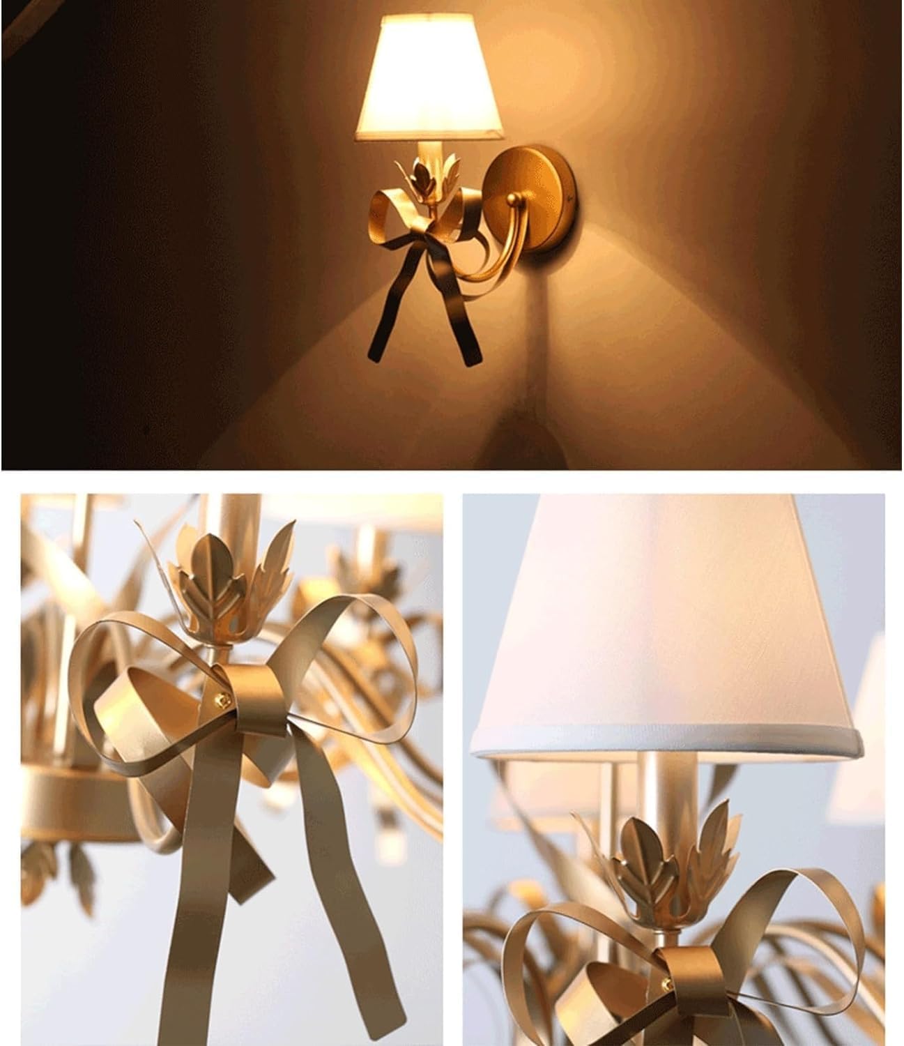 Wall Lighting Fixtures - Bow Ties Wall Sconces Wrought Iron Fabric Lampshade Wall Lamp Wall Mounted Lighting Fixture Compatible with Bedroom Living Room Aisle 's Room Bathroom Vanity Mirror Light