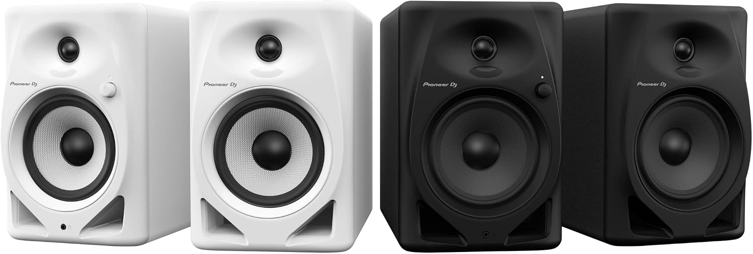 Pioneer DJ DM-50D 5-inch Active Monitor Speaker - Black & RockJam Portable DJ Laptop Stand with Adjustable Height, Anti-Slip Design, Works for Laptops, Controllers and CD Players
