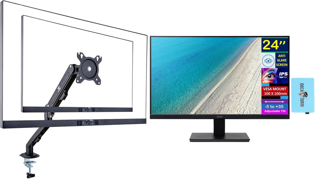 acer 24' Vero FHD IPS Monitor with 4 ms Response Time, Anti-Glare, Adaptive Sync, Integrated Speakers, VESA Mount (100x100mm) & DKZ Hub, Black Color Ergoflexy Single Mount Arm