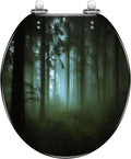 Round Toilet Seat green forest fog morning Resin Toilet Seat Slow Quiet Close Lid with Quick-Release Hinges Cover Bumpers Easy to Clean Install
