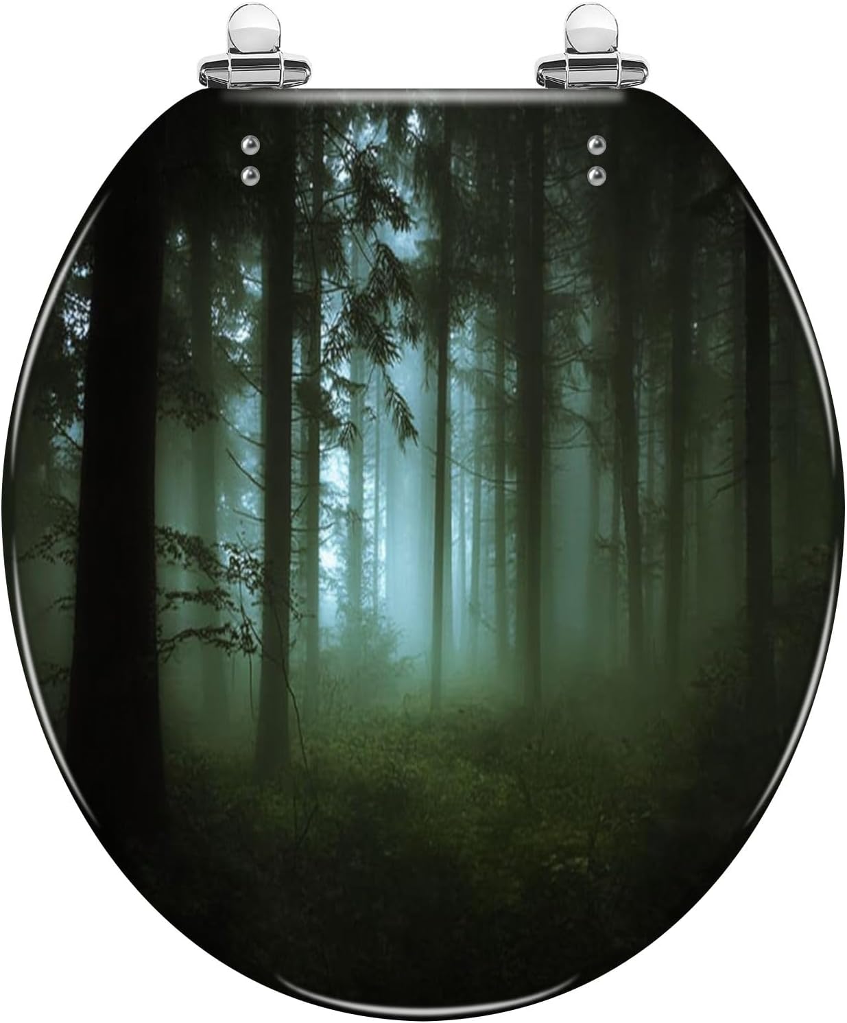 Round Toilet Seat green forest fog morning Resin Toilet Seat Slow Quiet Close Lid with Quick-Release Hinges Cover Bumpers Easy to Clean Install