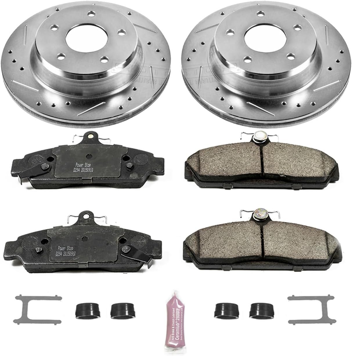 PowerStop Front Brake Kit for Chevrolet Corvette 1984-87 - Drilled and Slotted Disc Rotors with Carbon-Fiber Ceramic Brake Pads Replacement, K4810