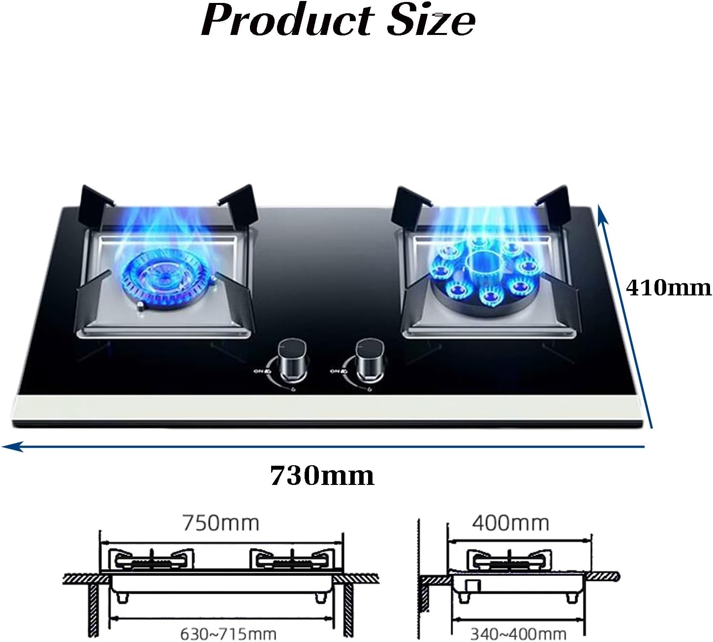 Recessed Gas Stove Cooktop,2 Burners Natural Gas and Propane Stove,Built in Gas Stove Top,with Thermocouple Protection