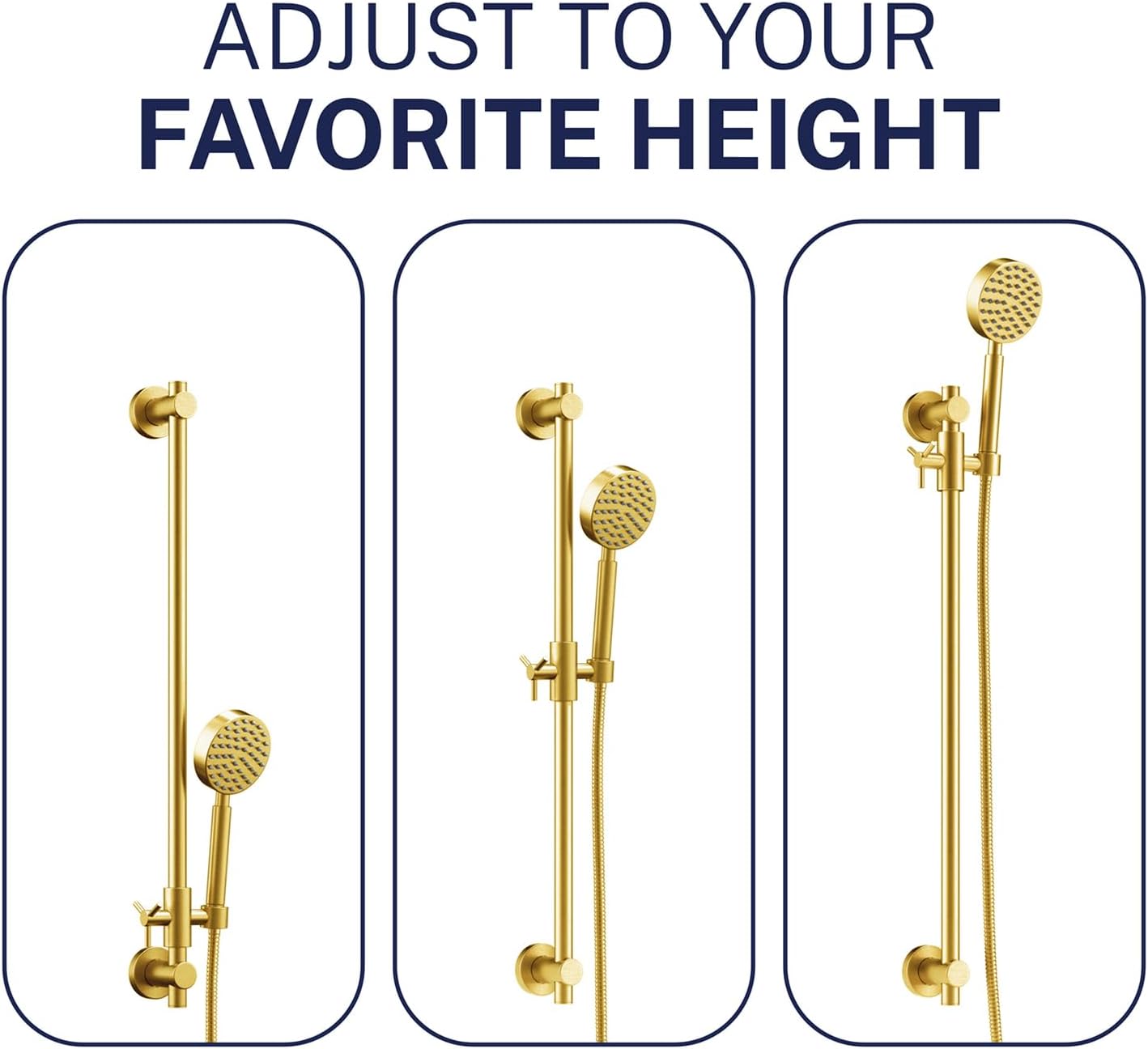 HammerHead Showers® Solid Metal 27.5 Inch Shower Slide Bar Set and Handheld Shower Head with Hose — BRUSHED GOLD — 1.75 GPM Low Flow Spray Wand — Easily Adjust Height & Angle of Handshower
