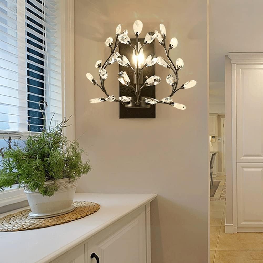 Wall Lighting Fixtures LED Crystal Aisle Wall Lamp American Style Wrought Iron Candle Wall Sconce Wall Mounted Lighting Fixture for Bathroom Bedroom Living Dining Room Entryway Aisle Decor ( Color : B