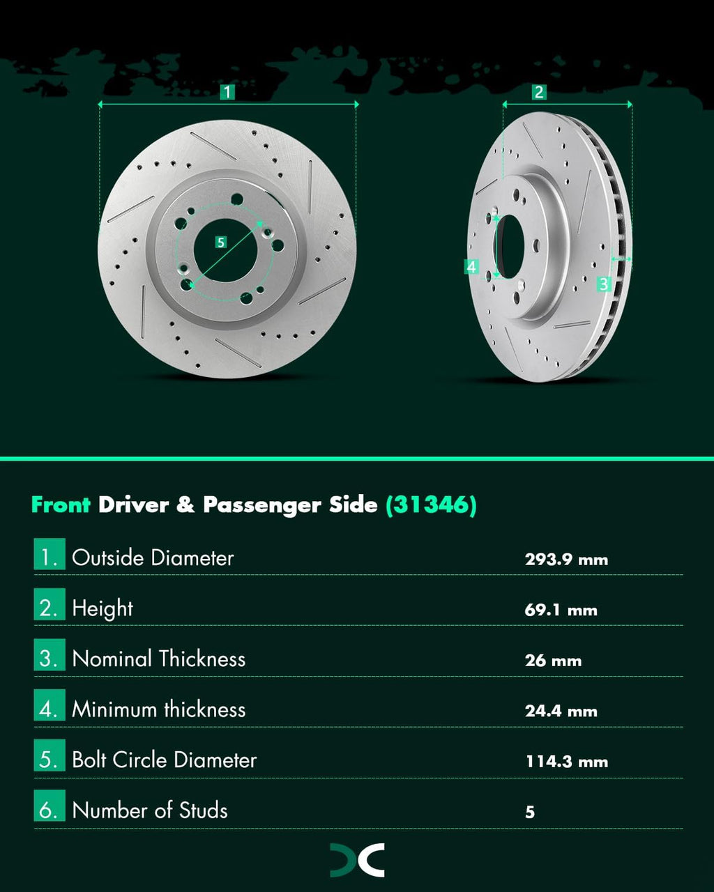SCITOO (Front 293.9 mm Rear 262 mm) Brake Rotors (5 Lugs) and Pads Kits Fit For Chrysler 200 2011-2014,For Chrysler Sebring 2007-2010,For Dodge Avenger 2008-2014,For Dodge Caliber 2007-2012