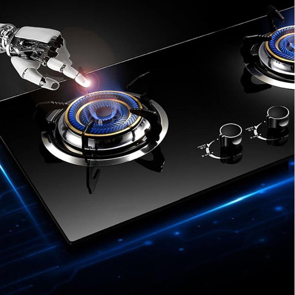 Gas Stove 2 Burners, Built-in Gas Cooktop, Tempered Glass Ignition Camping Dual Burner LPG/Natural Gas, 4.5kW/4.8kW (Size : LPG)