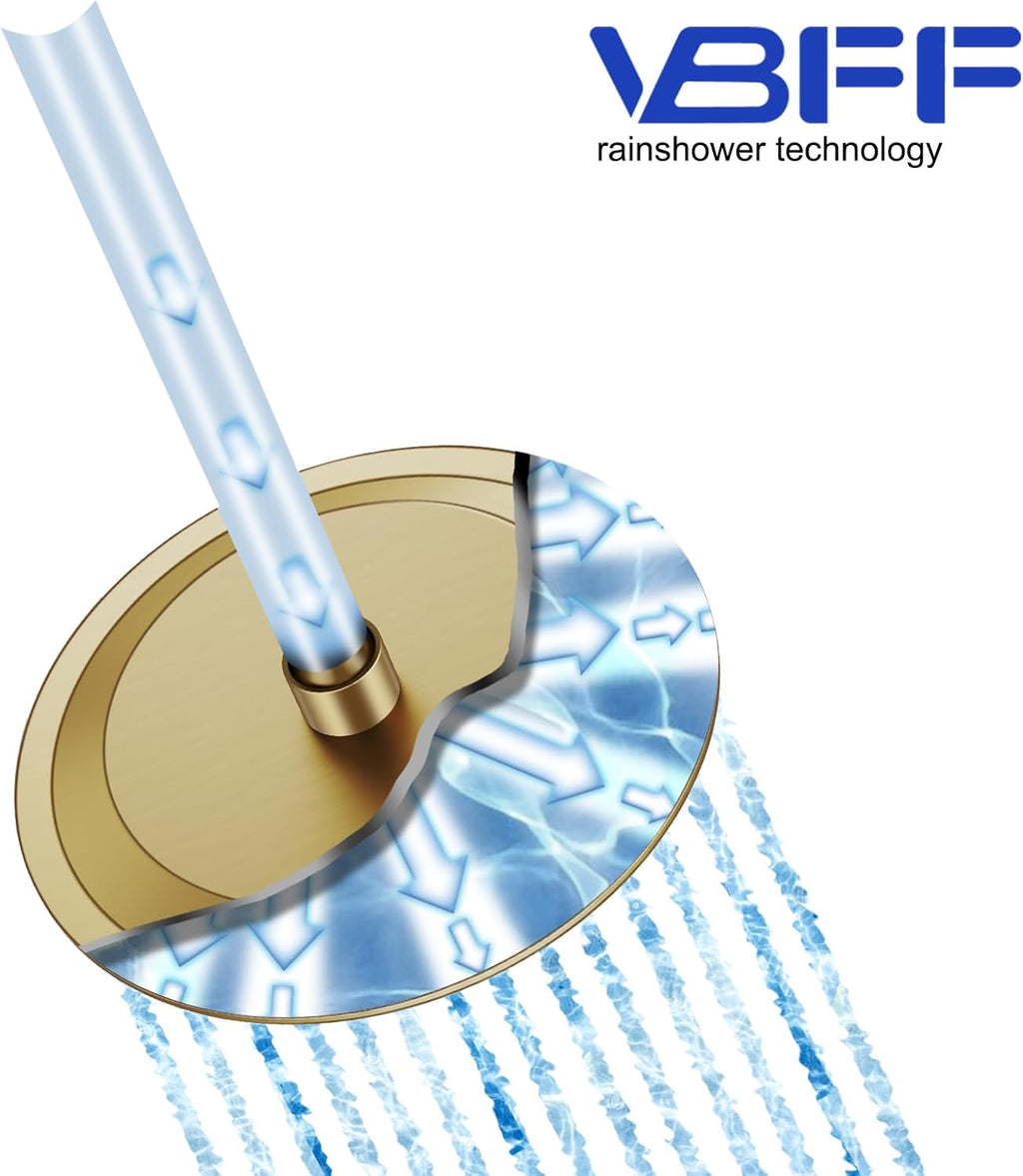 VBFF-Shower Head,rain shower head, 10 inch- Round Shower Head, 1.8 GPM Flow Rate, rainfall showerhead,VBFF12 (Brushed Gold)