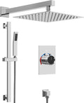 10' Shower Faucet Set with Valve, Wall Mounted Shower Head with High Pressure Handheld Sprayer & Slide Bar, Polished Chrome