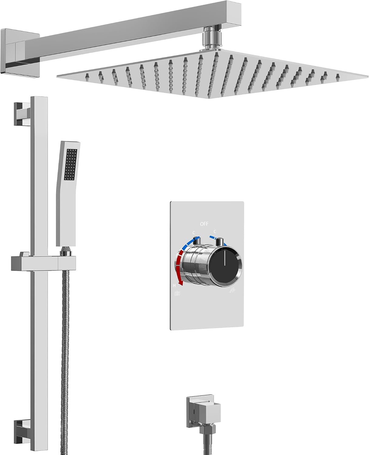 10' Shower Faucet Set with Valve, Wall Mounted Shower Head with High Pressure Handheld Sprayer & Slide Bar, Polished Chrome