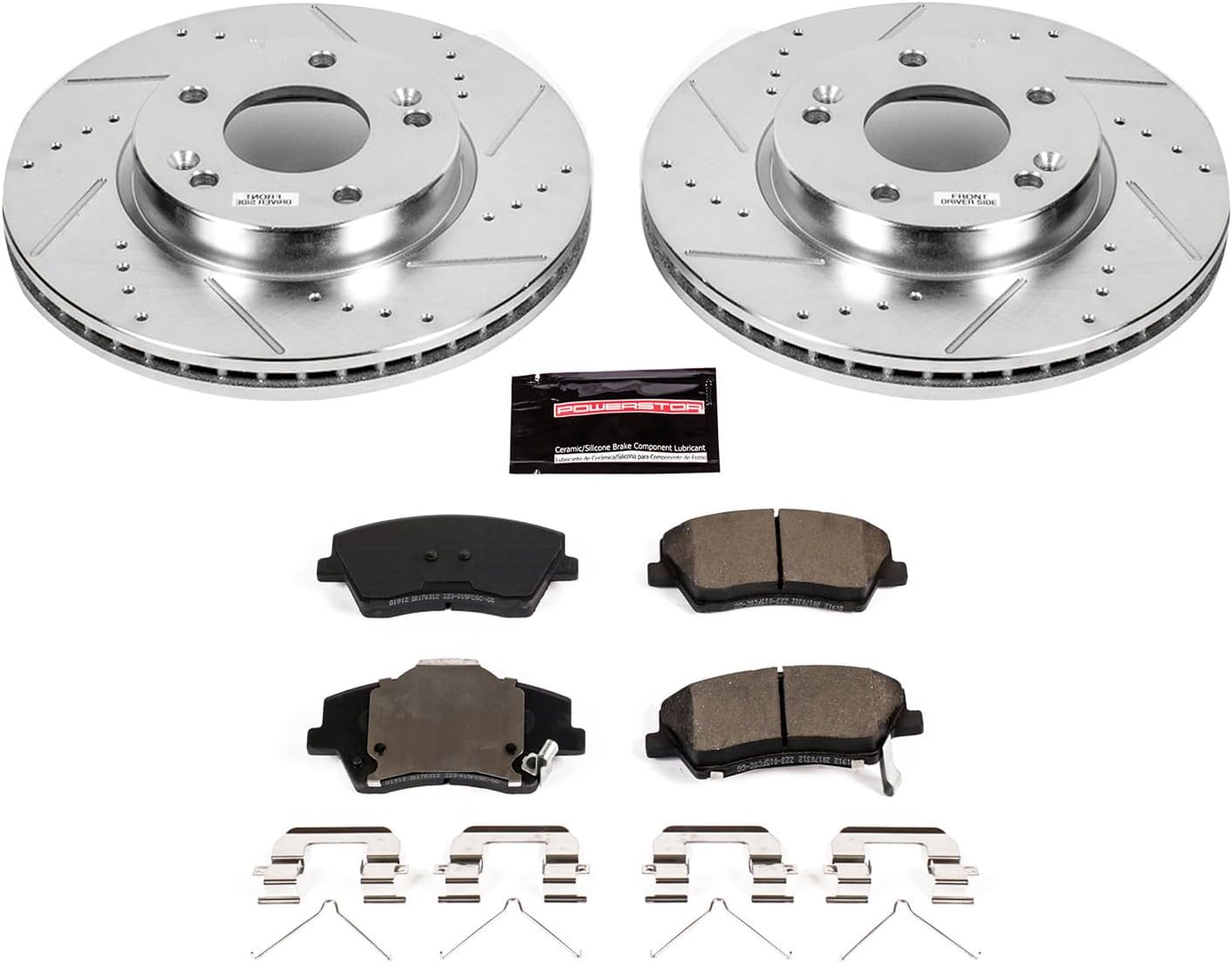 PowerStop Front Brake Kit for Hyundai Elantra 2017-20 - Drilled and Slotted Disc Rotors with Carbon-Fiber Ceramic Brake Pads Replacement, K7370
