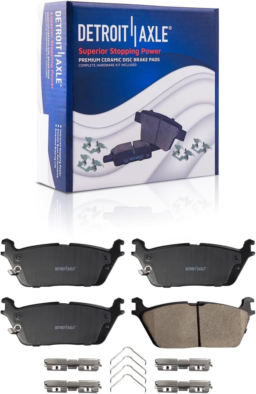 Detroit Axle - Brake Kit for 2019-2025 Ram 1500 Drilled and Slotted Disc Brake Rotors Ceramic Brakes Pads with Hardware 2020 2021 2022 2023 2024 Replacement