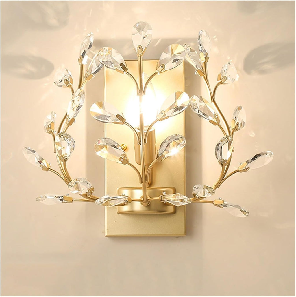 KISAD Creative Retro Crystal Wall Sconces Wrought Iron Crystal Branches Wall Light Wall Mounted Lighting Fixture for Dining Room Bathroom Bedroom Living Room Entryway (Color : Gold)