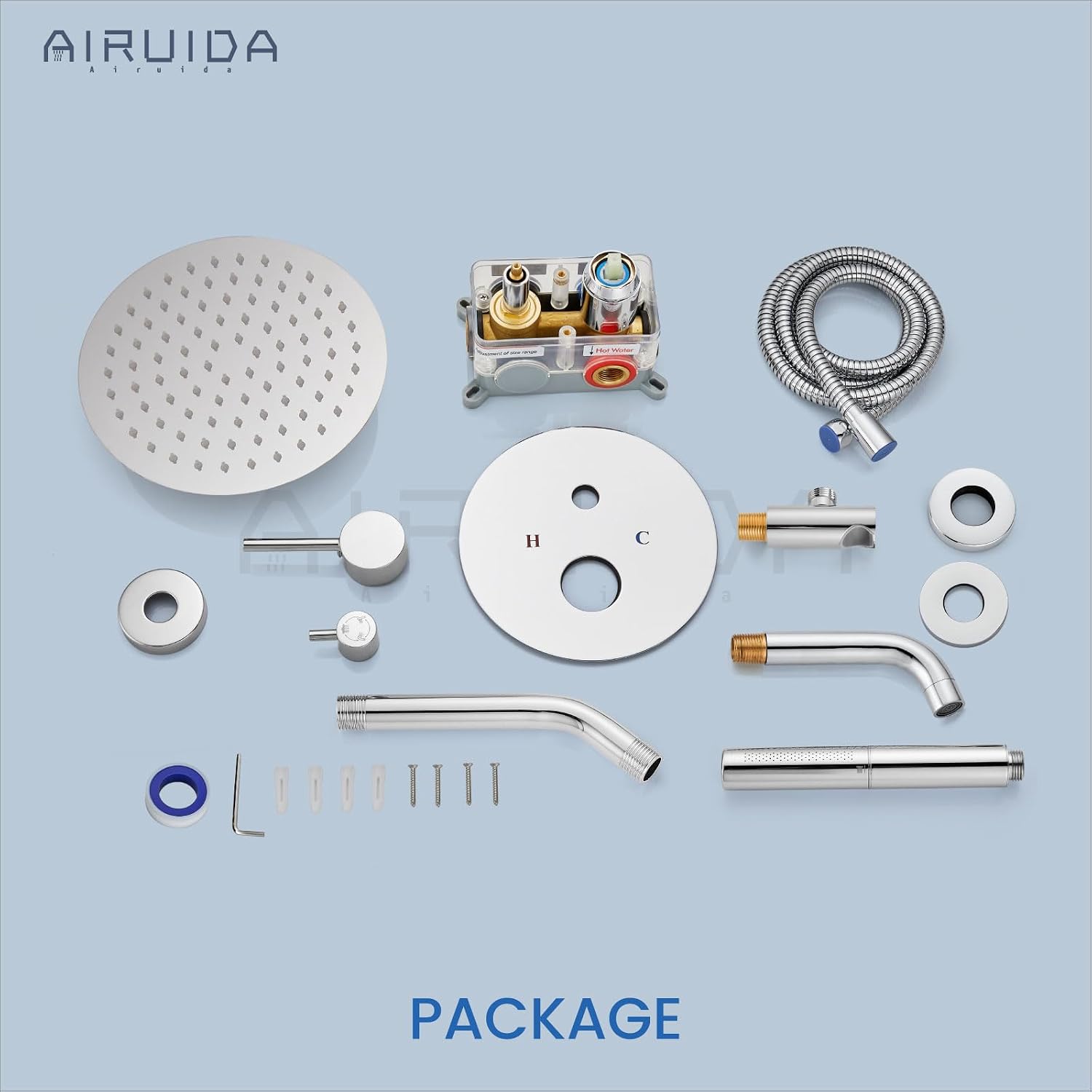 Airuida 3-Function Rain Shower System Set – Wall Mount Tub Shower Combo with Handheld Shower and Tub Spout,8 Inch Shower Head,Polished Chrome