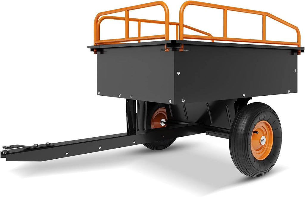 GarveeLife Heavy Duty ATV Trailer Steel Dump Cart, 750 LBS 15 Cubic Feet, Garden Utility with Removable Sides for Riding Lawn Mower Tractor