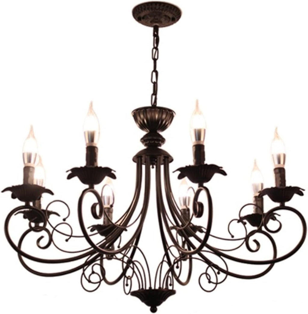 Modern LED Ceiling Light, Chandelier Classic Europe Wrought Iron Lighting Retro Lamp -Living Room Black Beige Metal V-intage Fixture,Chandelier