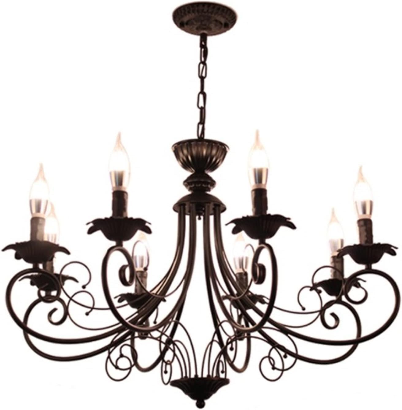 Modern LED Ceiling Light, Chandelier Classic Europe Wrought Iron Lighting Retro Lamp -Living Room Black Beige Metal V-intage Fixture,Chandelier