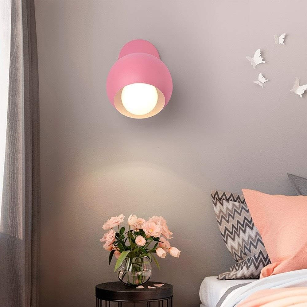 Wall lamp, Clothing Store Coffee Shop 180 Degree Adjustment Wrought Iron Wall Light Fixtures Bedroom Study Girl Room Wall Sconces E27 Screw Aisle Corridor Decorative Lighting Wall Lamp(Pink)