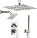 Shower Faucet Set, Brushed Nickel Shower System with Rain Shower and Handheld Bathroom Rainfall Ceiling 12 Inch Shower Set with Valve