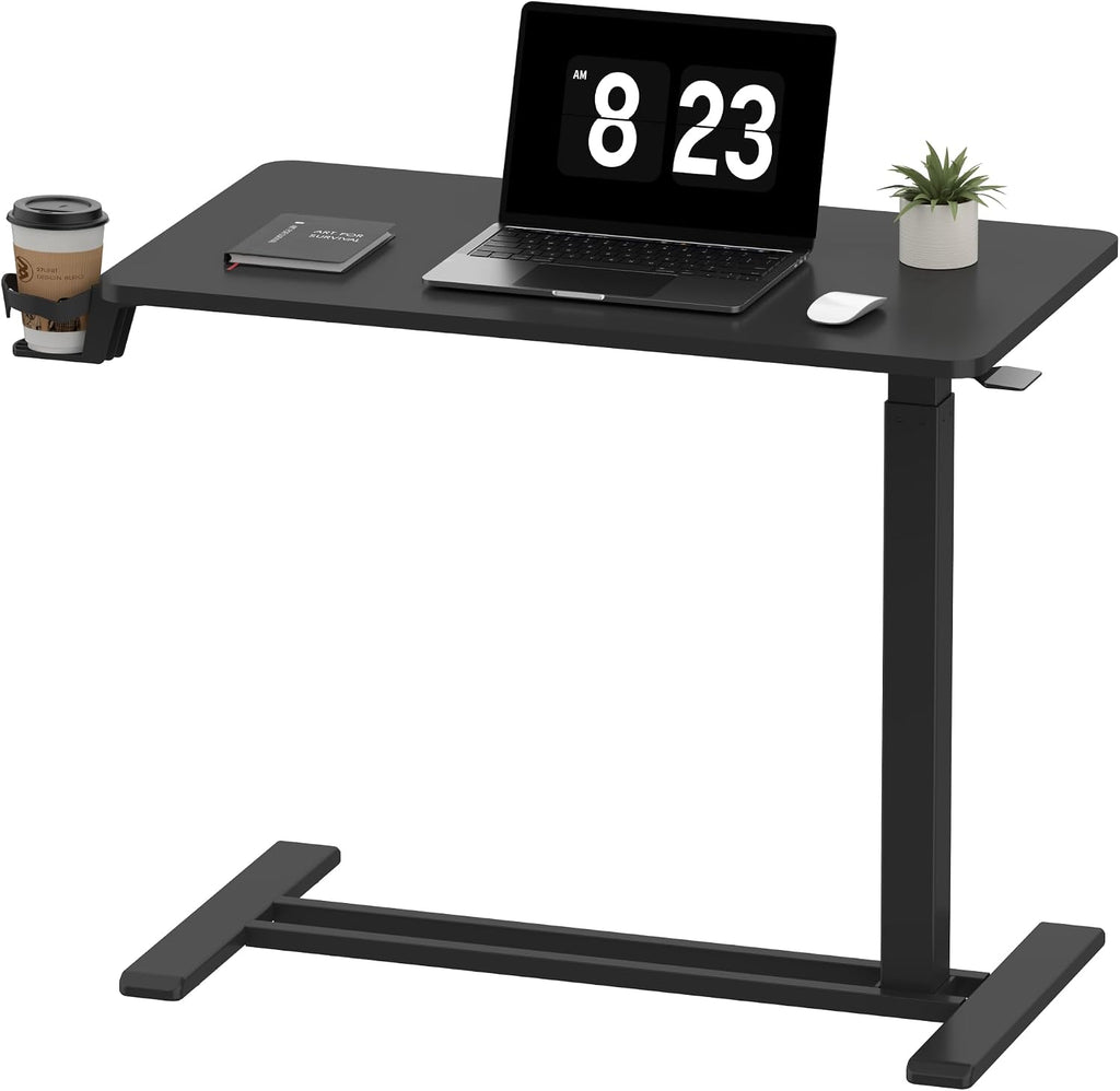 FLEXISPOT Adjustable C Table with Wheels, Mobile Snack Side End Table Sofa Couch Bedside Table Laptop Rolling Cart TV Tray Night Stand Small Space Side Table,(31.5' W x 17.7' D,Black)
