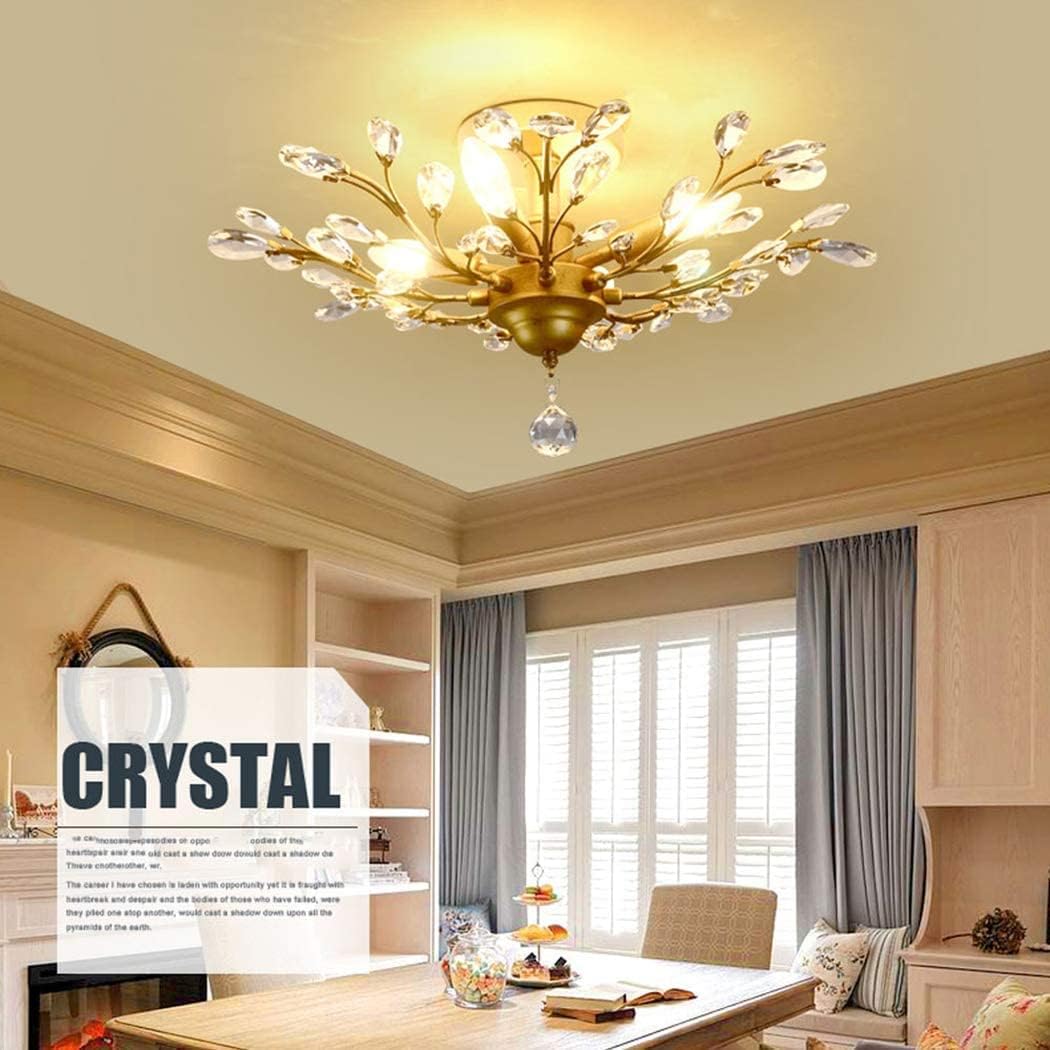 ASHES Ceiling Pendant Light, V-intage Crystal Branches Chandelier Wrought Iron Ceiling Light Flush Mounted Fixture with 4 Light for Living Room Bathroom Bar Loft Club (Color : Bronze)