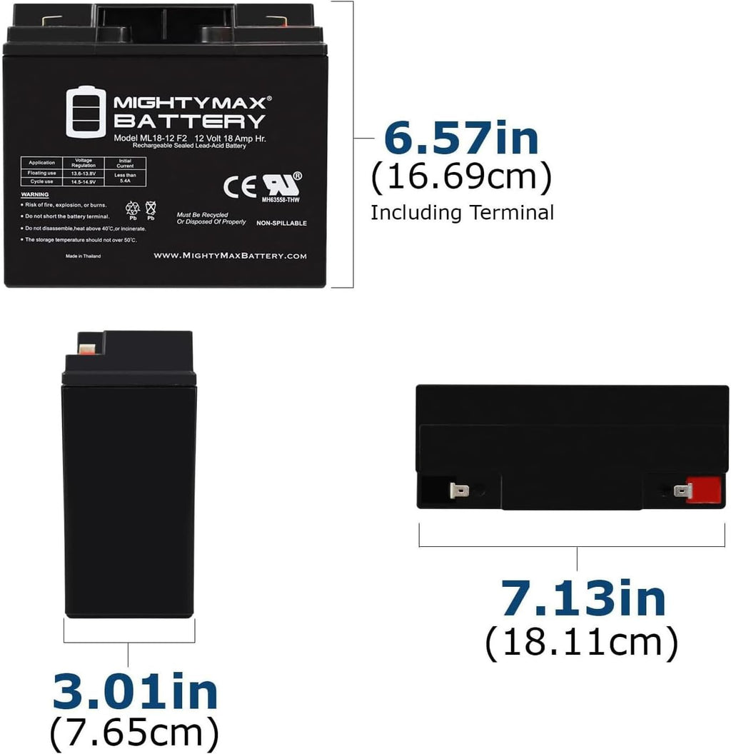 Mighty Max Battery Ml18-12 - 12 Volt 18AH F2 SLA Battery - Pack 4
