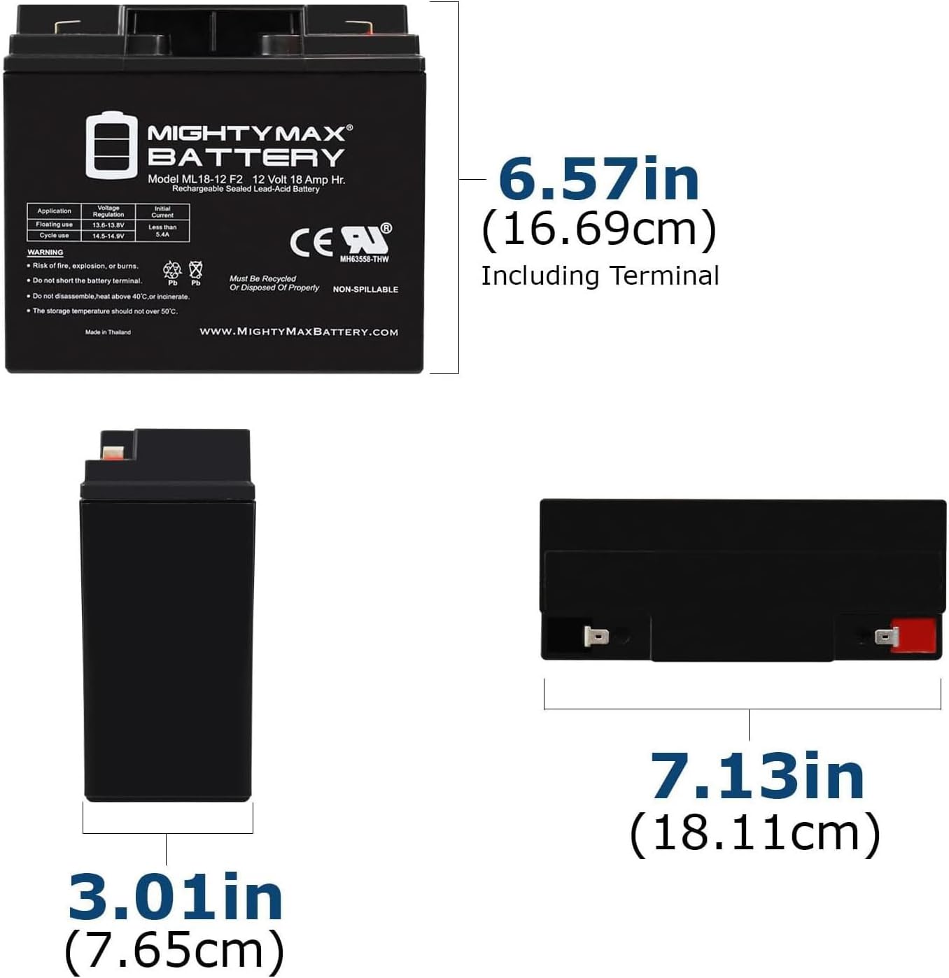 Mighty Max Battery Ml18-12 - 12 Volt 18AH F2 SLA Battery - Pack 4