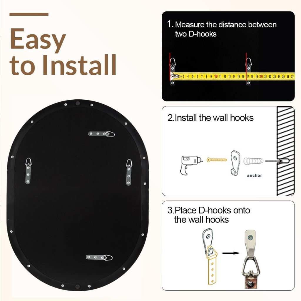 ANDY STAR 24x32'' Oval Mirror, Black Oval Mirror Pill-Shaped Design in Stainless Steel Metal Frame for Bathroom, Entryway, Living Room, Contemporary 1' Deep Wall Mount Vertical or Horizontal