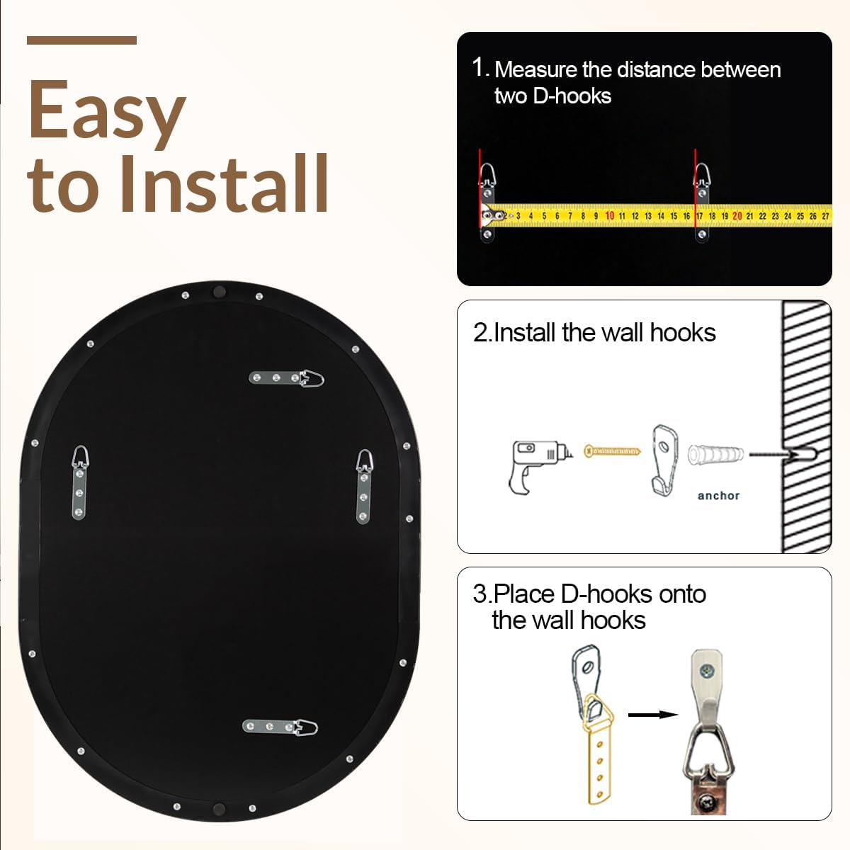 ANDY STAR 24x32'' Oval Mirror, Black Oval Mirror Pill-Shaped Design in Stainless Steel Metal Frame for Bathroom, Entryway, Living Room, Contemporary 1' Deep Wall Mount Vertical or Horizontal
