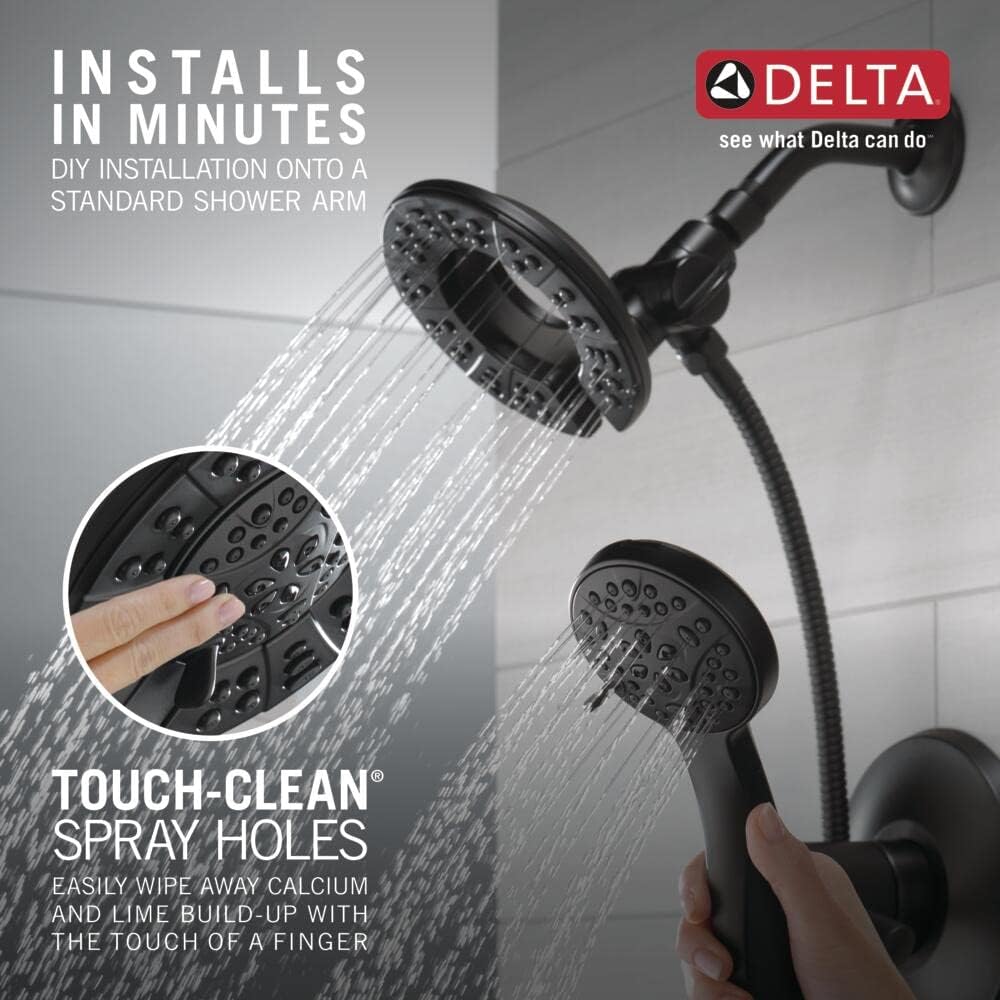 Delta 4-Setting In2ition 2-in-1 Dual Shower Head with HandHeld Spray, Matte Black Detachable Shower Head with Hose, Showerhead, 1.75 GPM Flow Rate, Matte Black 58499-BL