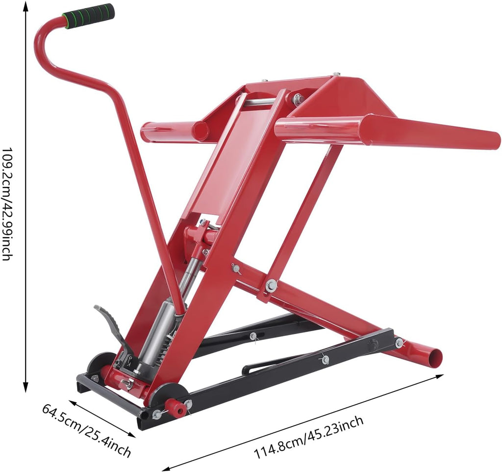 Hydraulic Lawn Mower Lift Garden Tractor Lift, Lawn Mower Lift Jack Telescopic Maintenance Jack, Lift Height Adjustable Lifting Platform for Riding Mowers, Tractors, ATVs (350lbs)