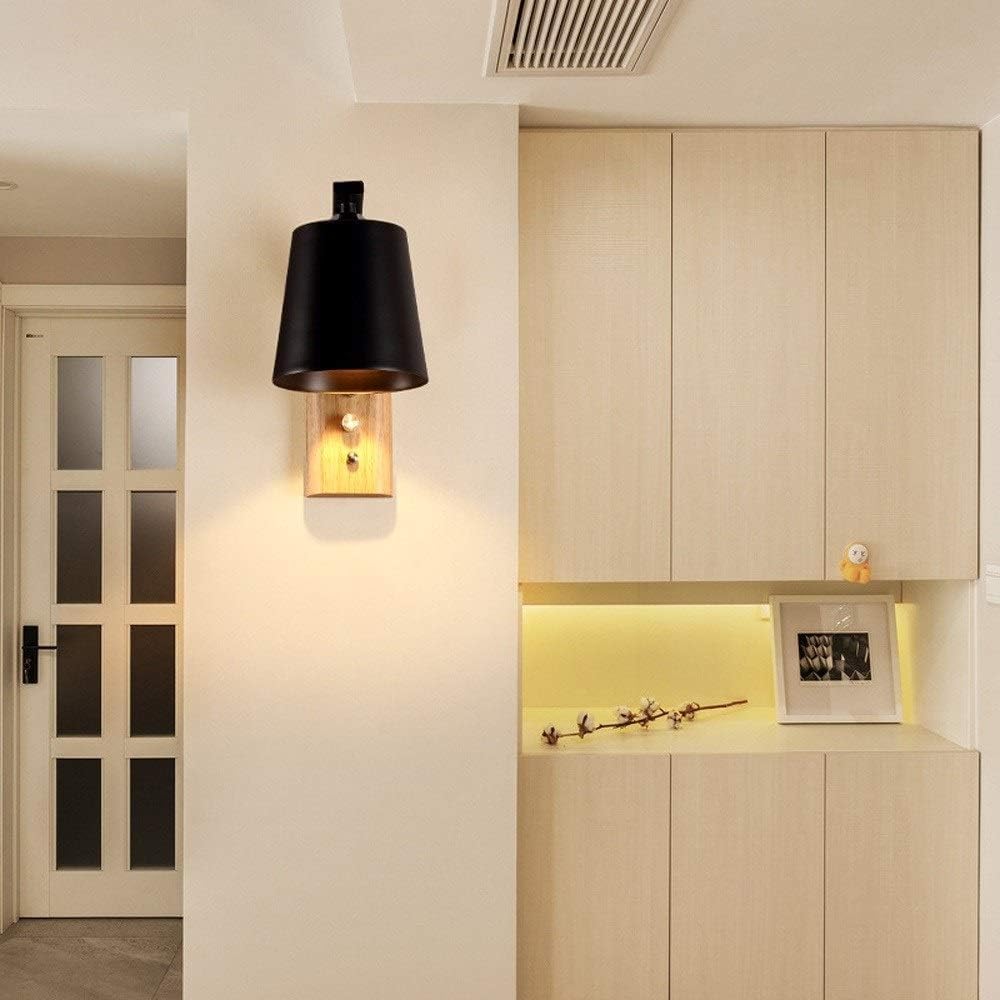 Wall Light Modern Wooden Wrought Iron LED Wall Lamps Minimaslist Bedroom Bedside Reading Lamp E27 Lighting Fixtures Wall Sconce Home Decor Ceiling Light(Black)