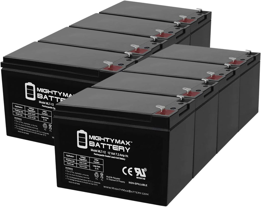 Mighty Max Battery ML7-12, 12 Volt 7.2 AH SLA F1 Terminal Battery, Brand Product, Black (Pack of 8)