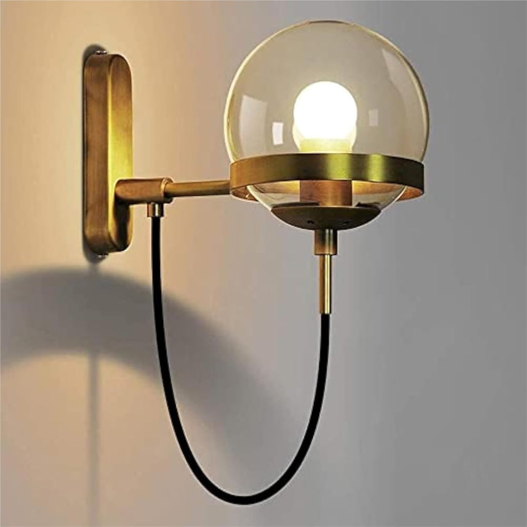 Wall Lamp PostGlass Ball Lights Fixture,E27 Retro Industrial Wrought Iron Mount Sconce Minimalist Aisle Lighting(Gold)