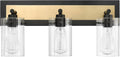 ML Lighting | Gasol Collection | 25003-MB/VB | 3 Light Vanity in Matte Black - Vintage Brass with Clear Ribbed Glass Shade | Versatile Design That adds High-End Texture and Elegance to Your Bathroom