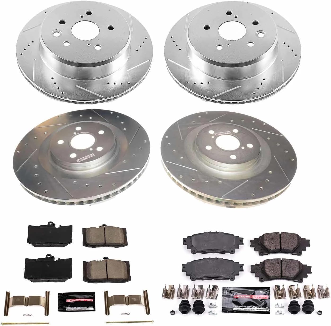 PowerStop Front and Rear Brake Kit for Lexus GS200t 2016-17 |GS300 2018-19 |GS350 2013-20 |GS450h 2015-18 - Drilled and Slotted Disc Rotors with Carbon-Fiber Ceramic Brake Pads Replacement, K8453