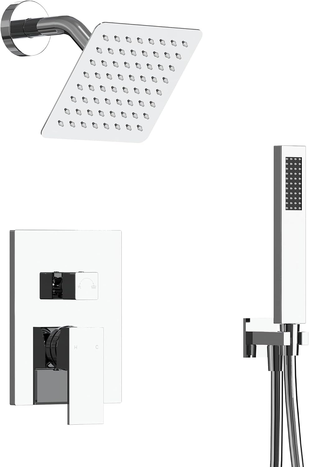 6' High-Pressure Shower System with Handheld Spray, Wall Mount Bathroom Shower Faucet Set with Valve (Polished Chrome)