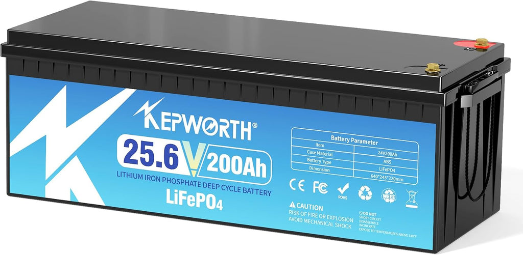 KEPWORTH 24V 200Ah LiFepo4 Battery, Rechargeable Lithium Batteries, 5.12KW Independent Power, Perfect for Boat, Marine, RV, Solar, Trolling Motor, Household Appliance, Off-grid Life