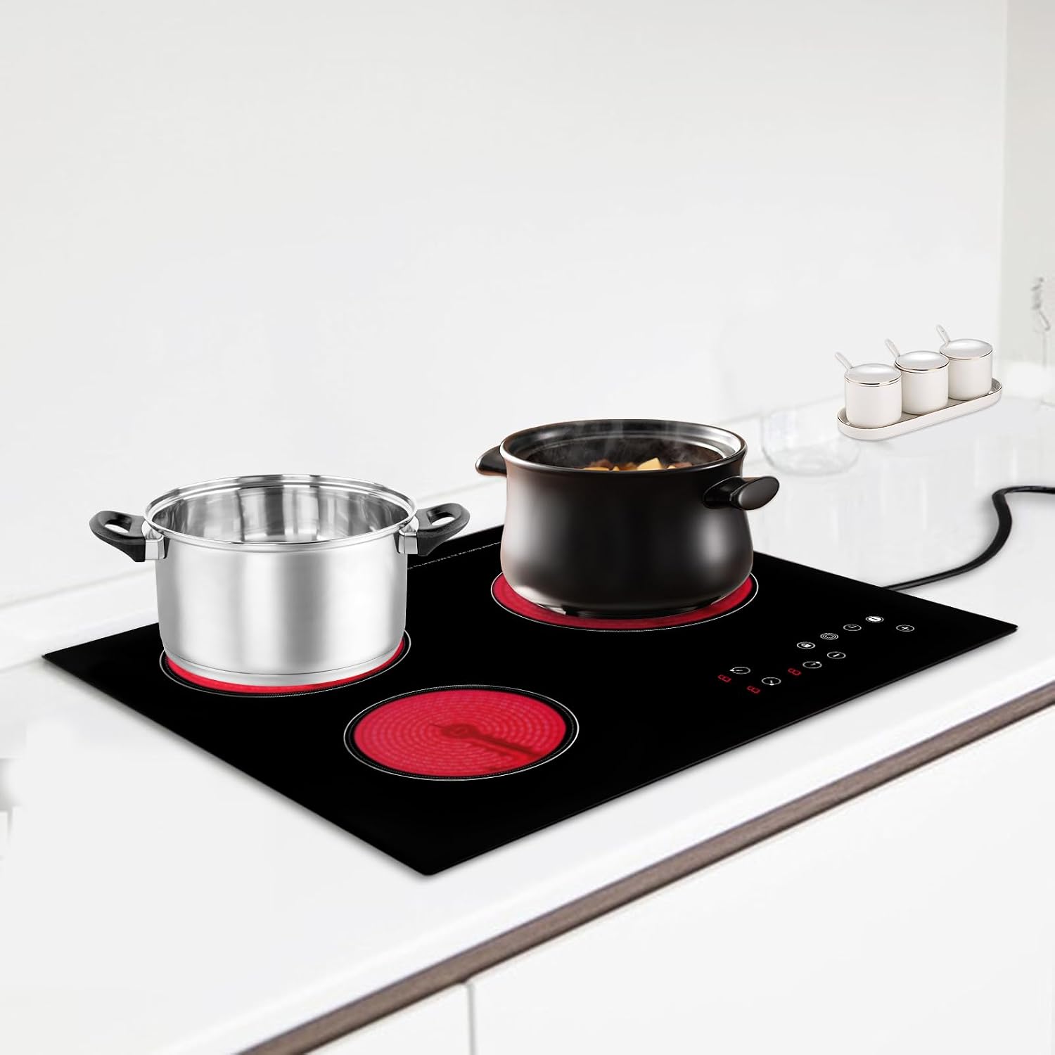 Countertop Electric Cooktop 3 Burner, Ceramic Stove, 110v Electric Stove Top Built-In Touch Control for Kitchens, Snack Bars, Hotels,Restaurants (3 Burner)