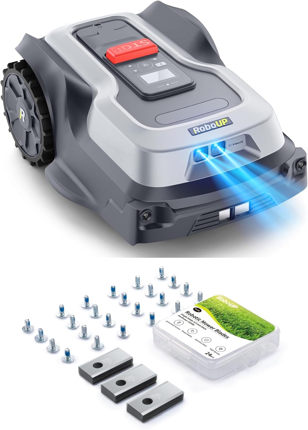 T1200Pro Wire-free Robot Lawn Mower with 24 Replacement Blades, Automatic Robot Mower for 0.37 Acre, RTK+Vision, AI Obstacle Avoidance, Adjustable Cutting Height Multi-Zone Mowing Robotic Mower