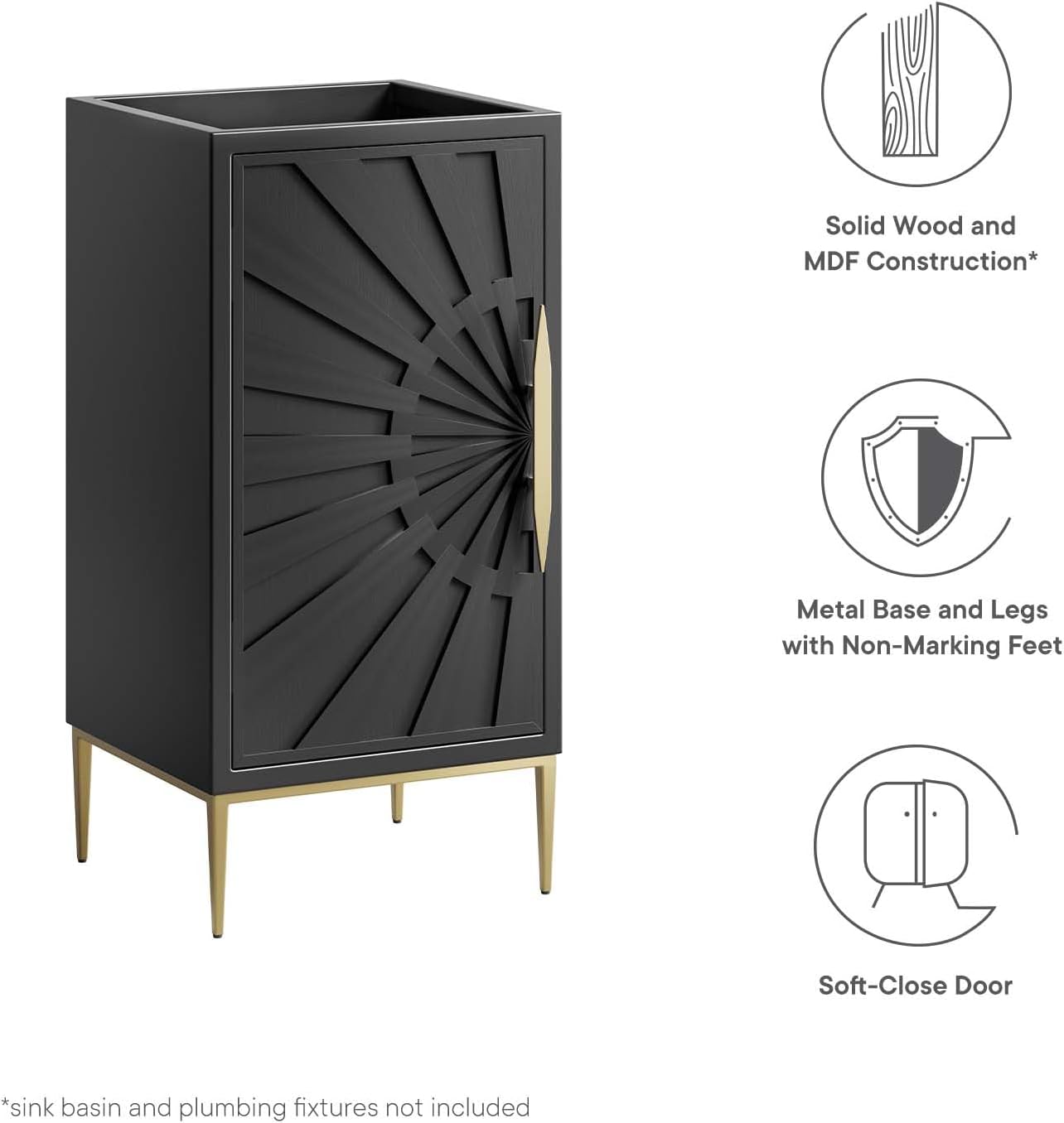 Modway Awaken Bathroom Vanity Cabinet, 18', Black
