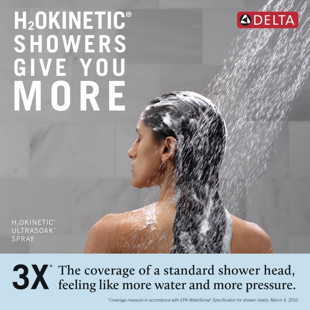 Delta Trinsic 14 Series Single-Function H2Okinetic Shower Faucet Set, Polished Nickel Shower Head and Handle Valve Trim Kit, Polished Nickel T14259-PN (Valve Not Included)