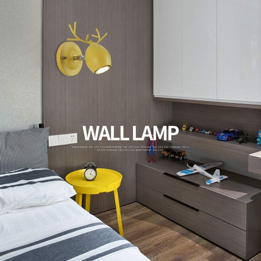 Wall Light Wrought Iron Wall Lamp Nordic Creative Antlers Light Bedroom Sconce for Living Room Bedside Dining Fixtures Decor(Yellow)