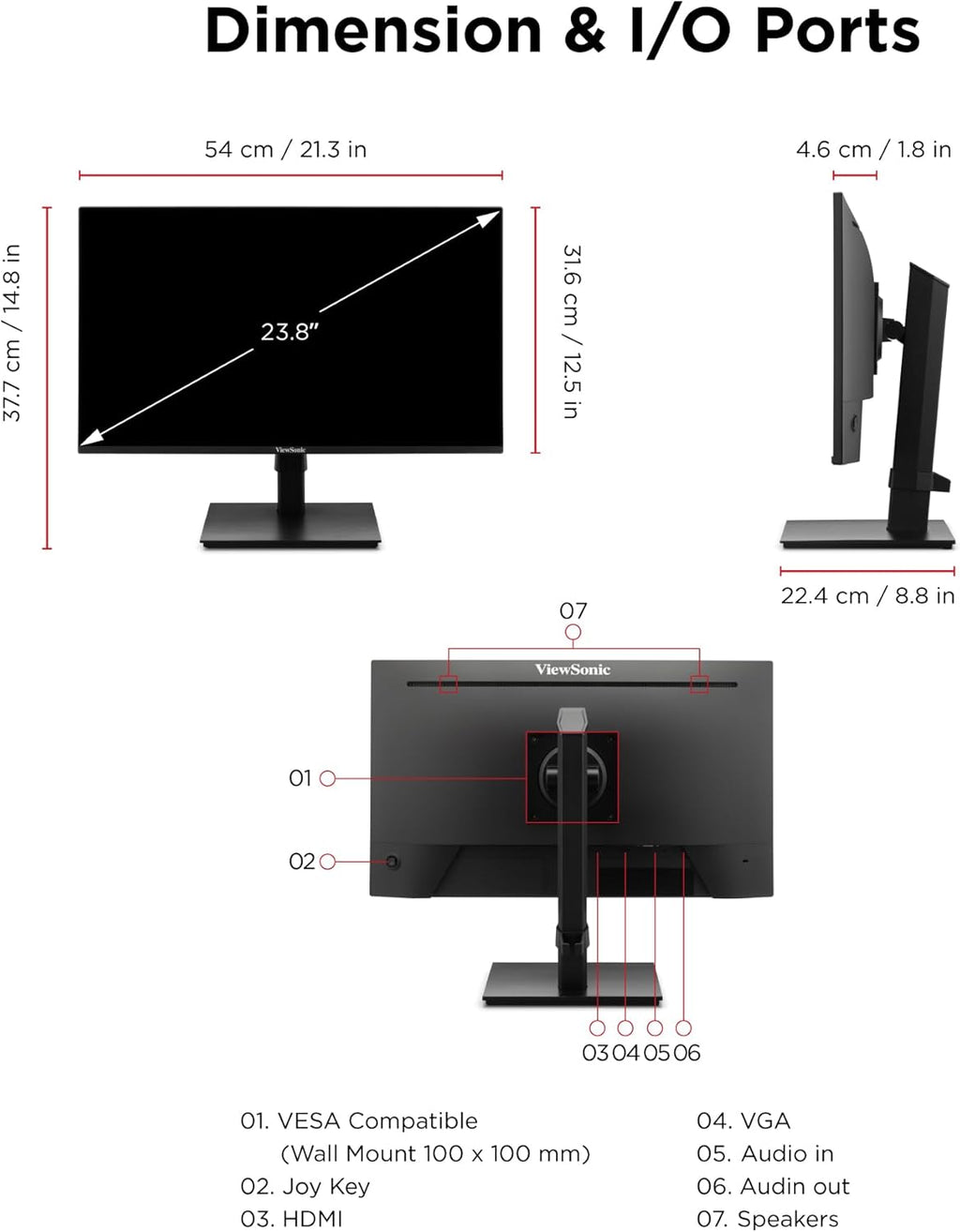 ViewSonic VA2448-MHJ 24 Inch 1080p Monitor, IPS Display with 120Hz for Smooth Home and Office Viewing, Eye Care Technology, Advanced Ergonomics, HDMI, and VGA Inputs