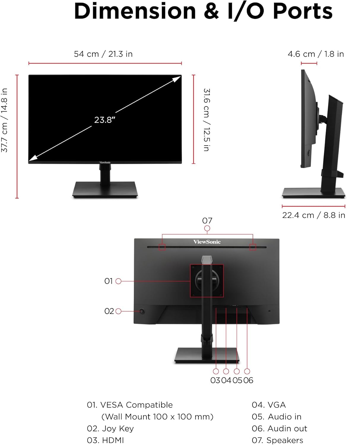 ViewSonic VA2448-MHJ 24 Inch 1080p Monitor, IPS Display with 120Hz for Smooth Home and Office Viewing, Eye Care Technology, Advanced Ergonomics, HDMI, and VGA Inputs