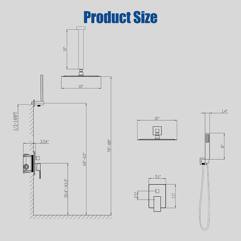 ESNBIA Ceiling Shower System, All Metal Shower Faucet set with Pressure Balance Valve,10 Inches Rain Shower Head with Handheld Spray Combo, Brushed Nickel
