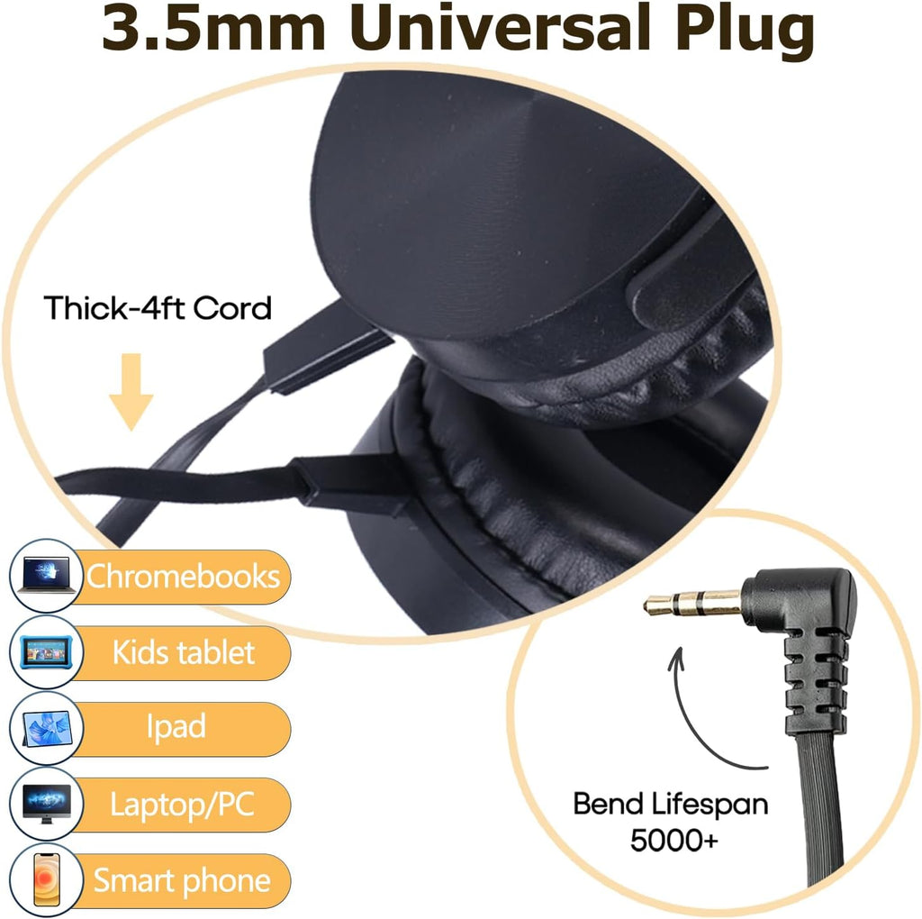 20 Pack Bulk Headphones for Classroom, Kids Wired Headphone for School Students K-12, Affordable Classroom Headphones, On-Ear with 3.5mm Plug(Black)